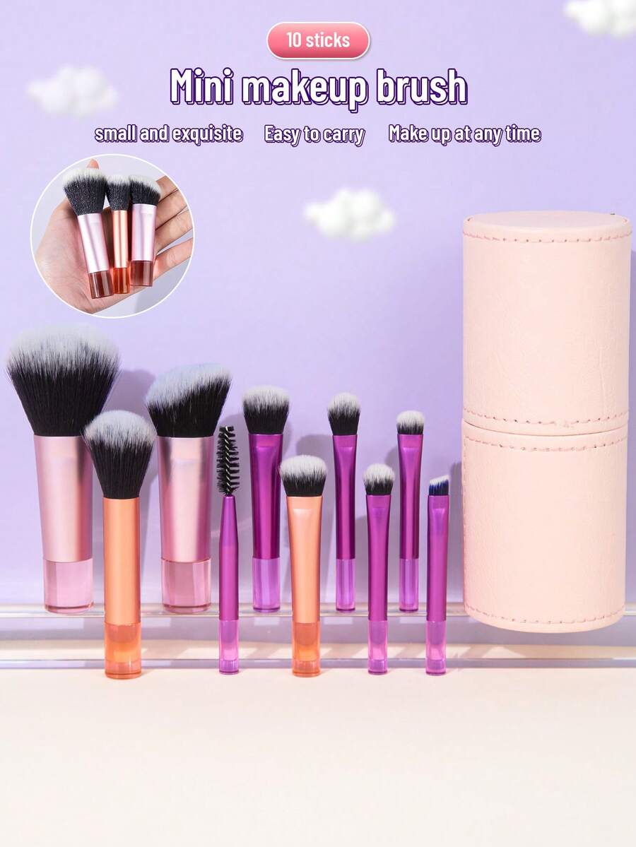SEPROFE 10Pcs Mini Makeup Brush Set, Multi Color Handles With Portable Storage Tube, Super Soft Fiber Brushes Including Blush Brush, Eyeshadow Brush, Lash Brush And Concealer Brush, Complete Makeup Tools For Daily And Travel Use - Black - View 1