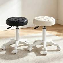 PU Leather Circular Rolling Stool With Adjustable Rotation Height For Home Office, Drawing Laboratory, Kitchen With Wheels, Massage Office Chair - Black - View 6