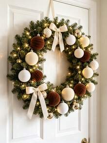 16pcs Flocked Christmas Ball Decorations Set, Christmas Flocked Balls, Warm Tone Flocked Christmas Decorations, Holiday Pre-Strung Hanging Decorations, Shatterproof Plastic Christmas Tree Ornament Set, Wedding Party Decorations - Khaki Off-white - View 8