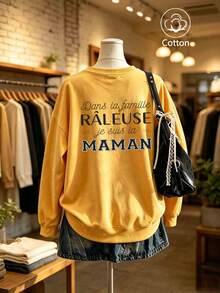 Fall 2026 Women's Custom Oversized Golden King Color Crew Neck Pullover Sweatshirt,Letter Graphic Print, Streetwear, Y2K Style - Jinwang - View 4
