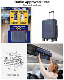 Travel Luggage Set 3 Piece Hard Shell Suitcase With Spinner Wheels TSA Lock Cabin Carry On 20 Inch 24 Inch Medium 28 Inch Large ABS+PC Case Navy Blue - Navy Blue - View 4