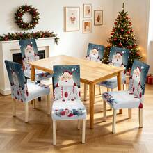 1/2/4/6pcs Christmas Print Chair Covers, Cartoon Holiday Atmosphere Decorative Dust-Proof Elastic Full-Coverage Chair Covers - Multicolor - View 9