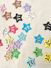 Glossy Hollow Five-Point Star Shape, Simple And Cute, Candy Multicolor Options. Classic BB Clip Closure, Secure And Easy To Fix Bangs And Side Hair, Not Easy To Slip. Suitable For Daily Wear And Outings. - Color: Random - View 7