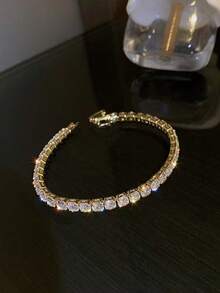 Tennis Bracelets For Women Adjustable AAA Cubic Zirconia Crystal Choker Bead Chain Pendant Necklace Fine Jewelry - Gold - View 9