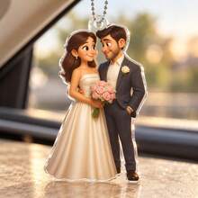 1pc Customized Couple Car Pendant - Multiple Styles Available, Personalized Acrylic Car Decor, Unique Anniversary Gift, Wedding Gift - Multicolor - View 11