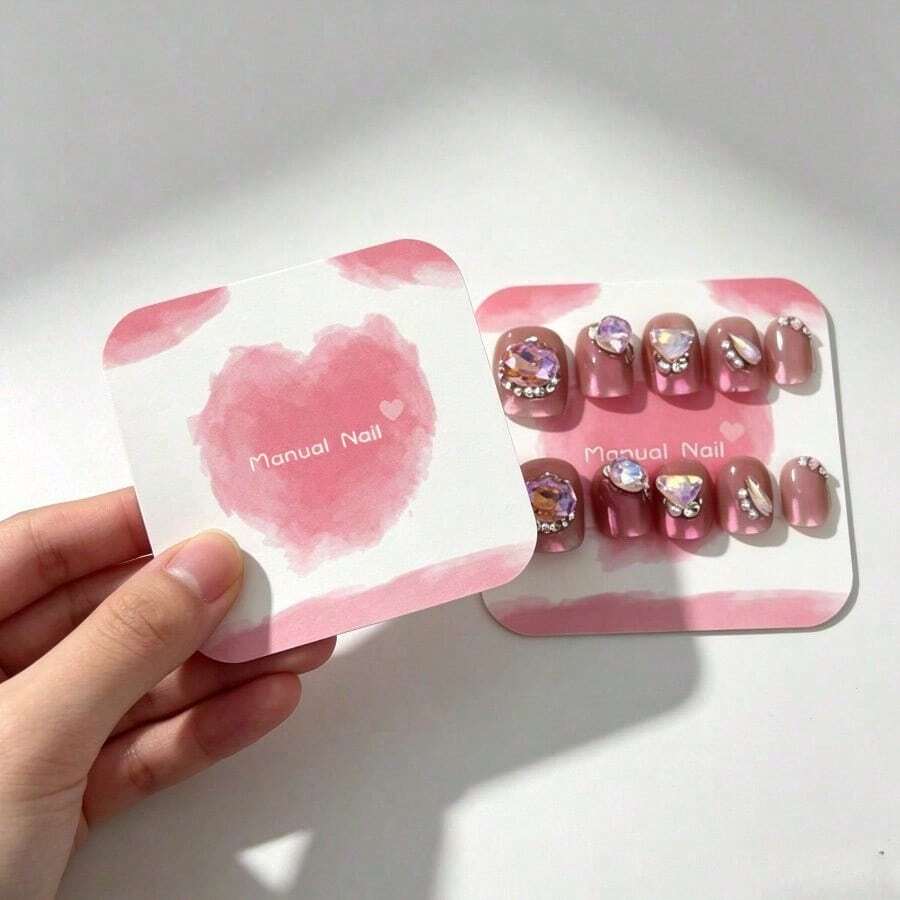 1 Set (30pcs) Handmade Nail Art Display Cards, Press-Type Nail Art Storage Display Cards, DIY Nail Art Black Border Heart-Shaped Sample Display Cards, Nail Art Training Tools - Multicolor - View 1
