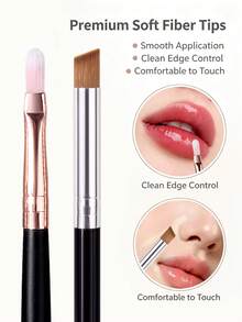 4pcs Professional Makeup Brush Set Soft Bristle Lip Brush + Angled Concealer Brush Precise Lip Line Definition Conceal Blemishes Dark Circles Beginner Portable Eye & Lip Makeup Tools - Black - View 5
