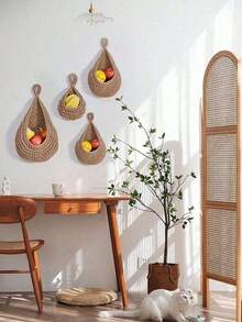 1/3/6piece Set Wall Mounted Woven Basket, Bohemian Style, Droplet Shaped, Suitable For Vegetable, Fruit, Kitchen Storage Basket, As Well As Holiday Decoration, Kitchen Storage Bag, Hanging Storage Basket, Storage Bag, Kitchen Decoration Storage Bag - Multicolor - View 7