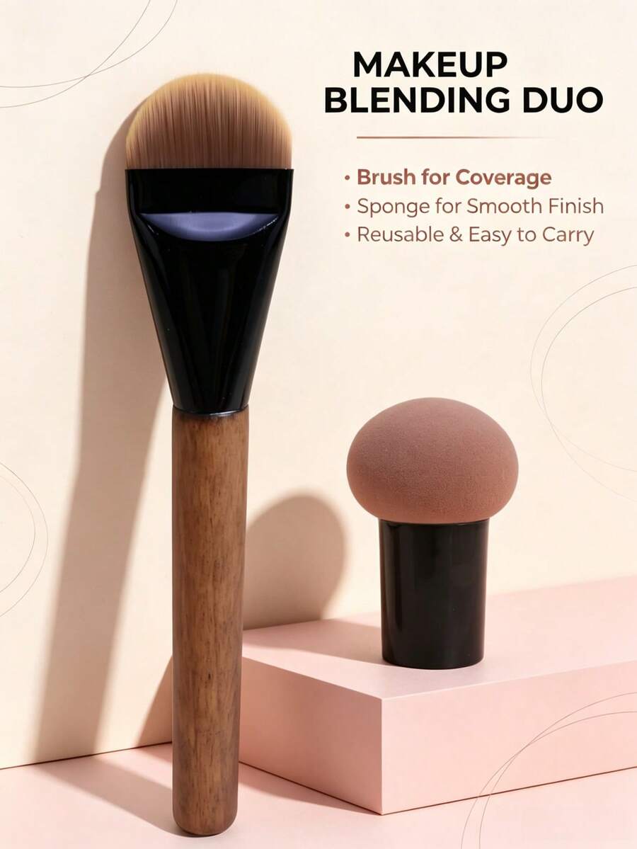 1pc Flat Head Foundation Brush With Wooden Handle, Soft & Seamless, No Makeup Absorption, Mask Brush, For Foundation Liquid & BB Cream, Beginner-Friendly, Portable Makeup Tool
