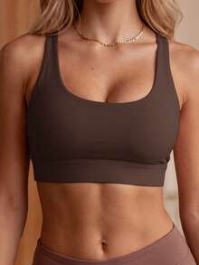 Soyun New Women's Peach-Shaped Bra, Criss-Cross Mesh Back Design, Built-In Padding, High-Strength Anti-Slip Sports - Coffee Brown - View 6