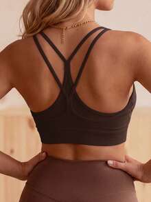Soyun New Women's Peach-Shaped Bra, Criss-Cross Mesh Back Design, Built-In Padding, High-Strength Anti-Slip Sports - Coffee Brown - View 3