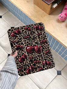 1pc Brown Leopard Print Red Cherry Tablet Case Compatible With IPad Mini6/Mini7/10.2/10.5/10.9 (Air4-Air8)/Pro 11/10th Gen/A16/Pro 11 2024, Double-Sided Painted Pattern Tablet Case With Transparent Acrylic Back Shell, Silk Texture 8-Fold Stand, Auto Sleep/Wake, Built-In Pen Slot, Pen Not Included, Some Models With Camera Frame - Multicolor - View 3