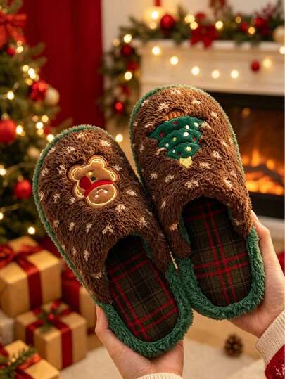 Autumn/Winter Christmas Thermal Slippers For Women, Non-Slip Warm Indoor Slippers, Cute Cartoon Christmas Home Shoes