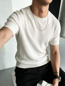 1pc Men's Round Neck Short Sleeve T-Shirt, Small Pineapple Print Short Sleeve Knit Top, Lightweight For Spring/Summer Casual Commute Wear - White - View 7