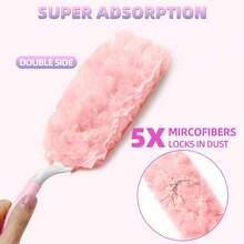 30pcs Pink Disposable Electrostatic Dust Duster With Handle, 360 Degree Reusable Refill Head For Household Home Car Cleaning, Ash Removal Feather Duster Replacement For Furniture Keyboard Desktop Bookshelf Laundry, Cleaning Supplies Accessories Tool - Pink - View 3