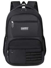 Casual Daypack, Men Letter Patch Backpack, Water Resistant Spacious Storage, Daily Work Outdoor Travel, Breathable Back Panel Oxford Rucksack - Multicolor - View 2