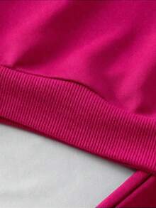 Baby Girl Cartoon Heat Transfer Print Solid Color Sportswear Set, Simple Design, Comfortable For Spring, Autumn, Winter, 2 Pieces Outfit - Hot Pink - View 4