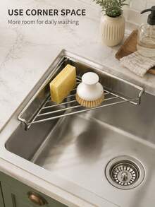 Triangle Sink Drain Rack, Designed To Utilize Unused Corner Space Of The Sink, No Drilling Or Adhesion Required, Directly Placed In The Sink Corner. Hollow Iron Design, Holds Sponges, Steel Wool, And Dishcloths, Water Drains Directly Back Into The Sink, Quick Drying, Reduces Bacteria Growth. Multiple Colors Available, Stable And Non-Slip, Say Goodbye To Wet And Messy Countertops, A Small Item Solves Sink Corner Storage, Keeps Kitchen Countertops Clean And Fresh, Even Small Kitchens Can Easily Have A Tidy Vegetable Washing Area. - Multicolor - View 3