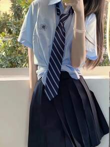 1件女款條紋學院風休閒領帶萬聖節裝扮 深紅色領帶 - 藏蓝色 - 查看 5