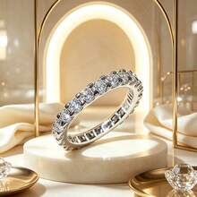 Wish New Starry Sky Women's Ring, Full Circle Pave Simulated Zirconia Band, Luxury Fashion Stackable Ring - Multicolor - View 18