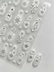1Sheet Thin & Soft Christmas Nail Stickers Silver White Snowflake Xmas Tree Bell Star Self-Adhesive Nail Art Decals Winter Manicure Decor - White - View 1