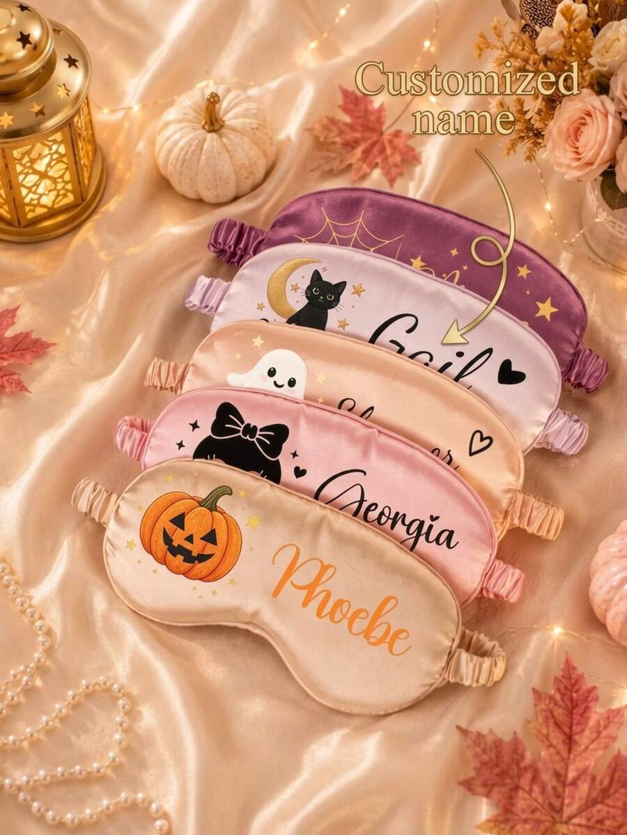 Halloween Bridesmaid Gift, Personalized Sleep Mask, Satin Eye Mask For Women, Cute Spooky Design, Custom Name Gift - Multicolor - View 1
