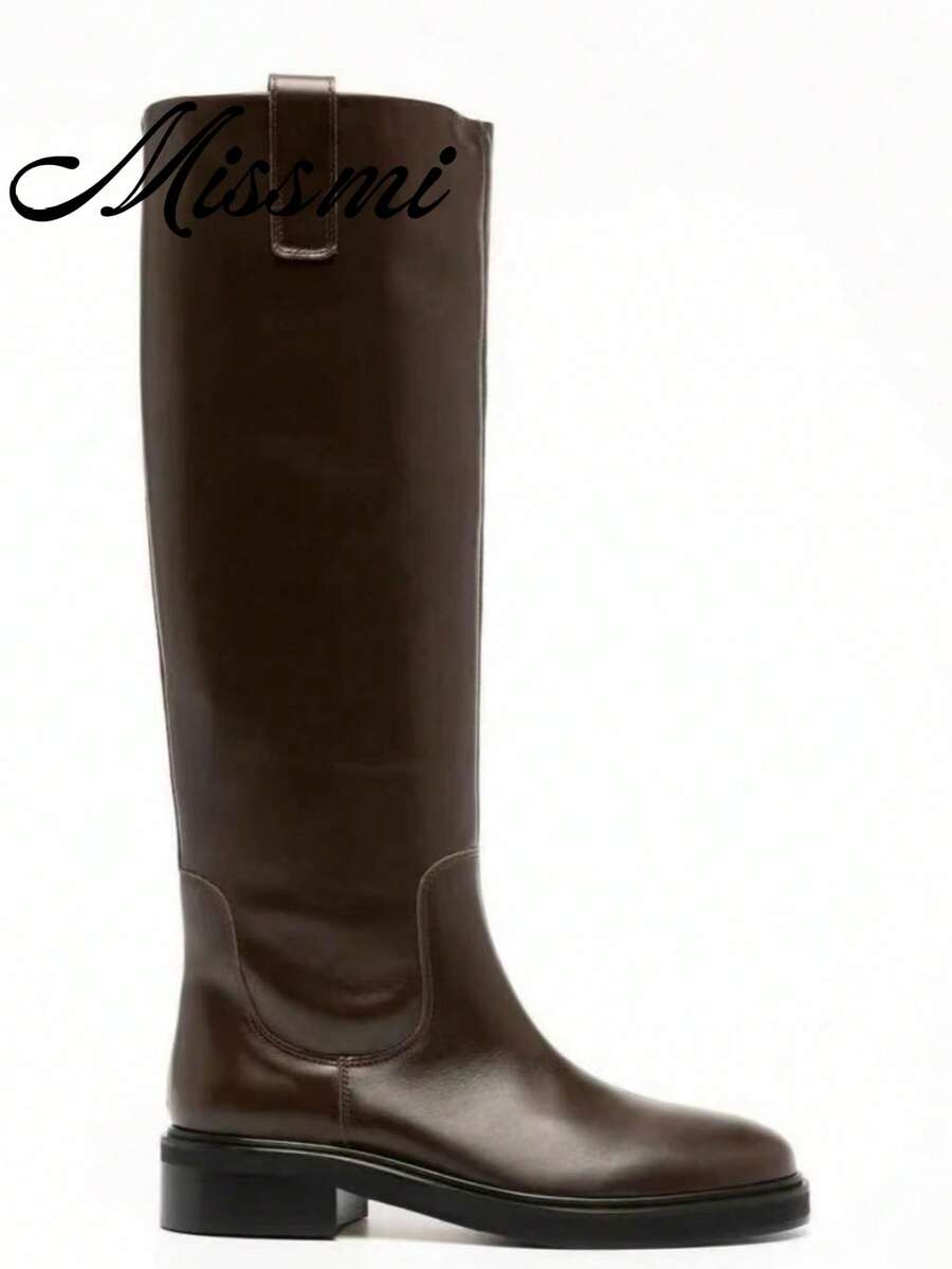 Classic Versatile Knee-High Riding Boots 2025 Autumn/Winter New Leather Vintage Tall Boots - Brown - View 1