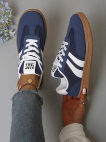 Women's Korean Style German Training Sneakers Spring/Summer Fashion Sports Casual Shoes - Navy Blue - View 1