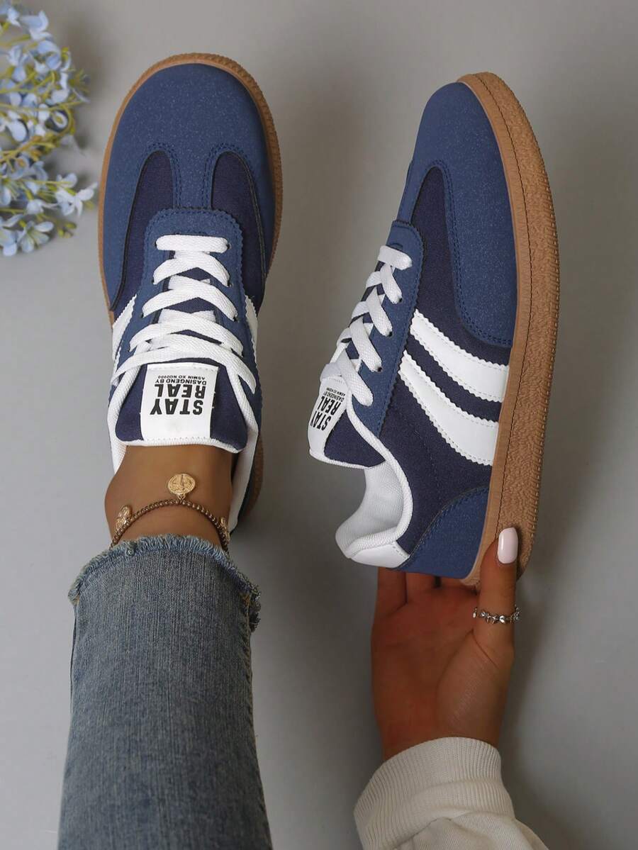 Women's Korean Style German Training Sneakers Spring/Summer Fashion Sports Casual Shoes - Navy Blue - View 1