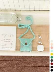 1pc Cute Plush Polka Dot Handmade Crochet Yarn Mini Crossbody Bag, Coin Purse, Earphone Bag For Women - Polka Dot Button Crossbody Earphone Bag - View 20