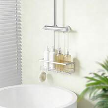 Silver Hanging Shower Caddy No-Drill, Practical Bathroom Shelf For Shower Essentials - 1 Pc - View 7