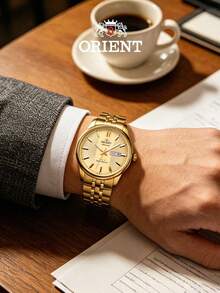Orient Samsung Men's Automatic Mechanical Watch, Champagne Gold Dial, Full Gold PVD Steel Bracelet, Day & Date Display SAB0B007CB - Gold - View 5