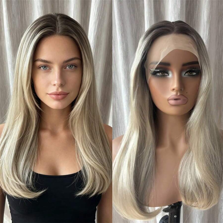 Ombre Blonde Highlights HD Transparent Lace Front Wig Preplucked Hairline Soft Long Wave Wig