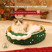 1 buah Tempat Tidur Gua Kucing Natal 16 inci, Rumah Kucing Bulu Lembut Hangat Musim Dingin Tertutup, Dapat Dilepas dan Dicuci, Untuk Kucing Hingga 8 lbs - MultiWarna - View 7
