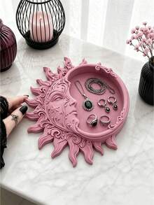 1pc Dark Sun God Relief Jewelry Tray, Vintage Mysterious Style Ring Necklace Earring Storage Dish, 3D Carved Craftsmanship, Desktop Decor, Niche Vanity Accessory Organizer Tray, Jewelry Box - Multicolor - View 4
