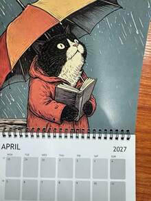 2027 Cat Calendar, Cats And Books Together, Humorous Cat Calendar, Book Lover Gift, Unique Home Decor, Cute Cat Art, Literary Atmosphere - Multiple Styles - View 2