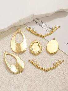 1pc Gold Plated Stainless Steel Mixed Pendants, Hollow Teardrop, Antler Connector, Irregular Blank Frame Charms For DIY Jewelry - Yellow Gold - View 5