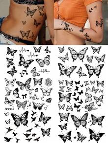 6PCS Mini Butterfly Music Note Diamond Heart Bird Pattern Party Gifts Holiday Gifts Music Festival Temporary Body Skin Waterproof Tattoo Stickers For Arm Shoulder Back Waist Abdomen - Black - View 1
