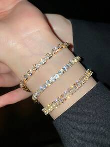 Tennis Bracelets For Women Adjustable AAA Cubic Zirconia Crystal Choker Bead Chain Pendant Necklace Fine Jewelry - Gold - View 8