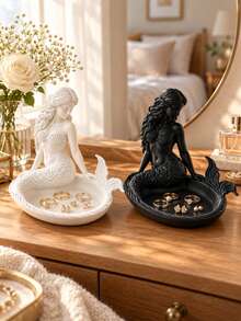 Mermaid Jewelry Tray, Exquisitely Carved Marine Creature Design With Clearly Visible Curly Hair And Fish Scale Texture. The Tray Groove Can Hold Delicate Silver Rings And Pearl Earrings, Suitable For Home Decor - Multicolor - View 1
