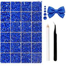 مجموعة DIY من 24 شبكة من أحجار الراين باللون الأزرق الملكي ذات ظهر مسطح من الراتنج مع ملقط وقلم تنقيط، أحجار راين براقة بأحجام مختلطة، لتزيين الأقواس اليدوية الكاملة بالراين، أغطية الهواتف، الأكواب، الملابس، ملابس الحفلات، طقم حرفي، إكسسوارات مجوهرات DIY إبداعية - متعدد الألوان - مشاهدة 1