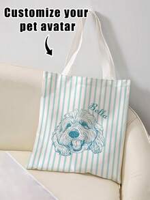 1Pc Custom Pet Photo Multi-Stripe Canvas Reusable Tote Bag, Large Lightweight Stylish Carryall For School Party Daily Shopping,Perfect Gift - Multicolor - View 22