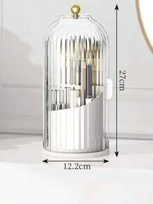 1pc Birdcage Rotating Dustproof Storage Organizer, 180° Sliding Door Storage Holder, Bathroom Toothbrush & Toothpaste Holder, Vanity Makeup Brush Lipstick Container, Ins Style Desktop Decor - Multicolor - View 13