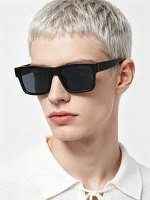 RENNES 1pc Men Retro Square Fashionglasses, Solid Black Durable PC Frame Dark Tinted Lens Eyewear For Driving Vacation - Multicolor - View 11
