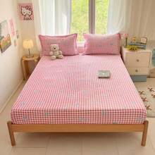 1pc Cartoon Print Flannel Fitted Sheet, Soft & Comfortable, Skin-Friendly & Breathable, Fashionable & Fresh Bedding, Mattress Protector, Suitable For Hotel, Bedroom, Guest Room, Student Dorm, All Seasons - Pink - View 2