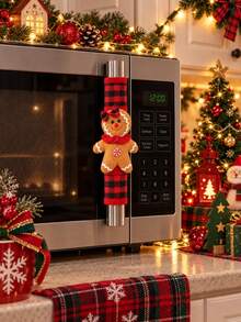 Joivida 1/2PCS Christmas Gingerbread Man Refrigerator & Oven Door Handle Covers, Cute Holiday Kitchen Decorations, Microwave Handle Covers, Home Decor Gift - Multicolor - View 5