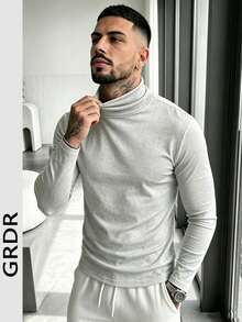 Men's Spring/Autumn Turtleneck Long Sleeve T-Shirt, Suitable For Outdoor Casual Wear - Light Grey - View 9