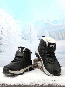兒童保暖抓絨內裡雪地靴，防滑高筒戶外冬季靴，附魔術貼帶 - 黑色 - 查看 6