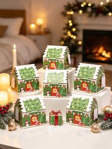 6pcs/24pcs/50pcs/Pack Christmas 3D Christmas House Party Gift Paper Bags Candy Snack Boxes Paper Boxes Decoration Atmosphere Paper Boxes Christmas House Tabletop Small Gifts Includes Rope And Cards - View 16