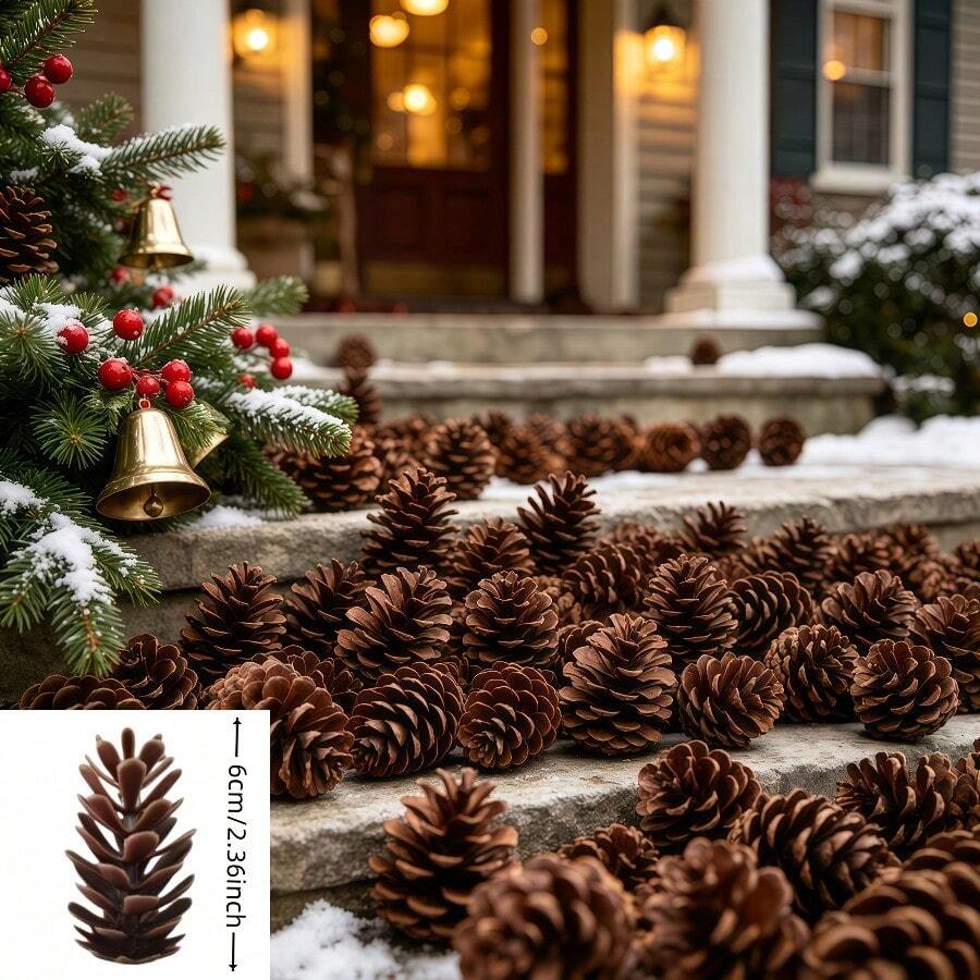 5/10/30pcs 6CM Plastic Pine Cones, Natural Mini Pine Cones For Christmas Tree, Wreath And Autumn Crafts - Brown - View 1